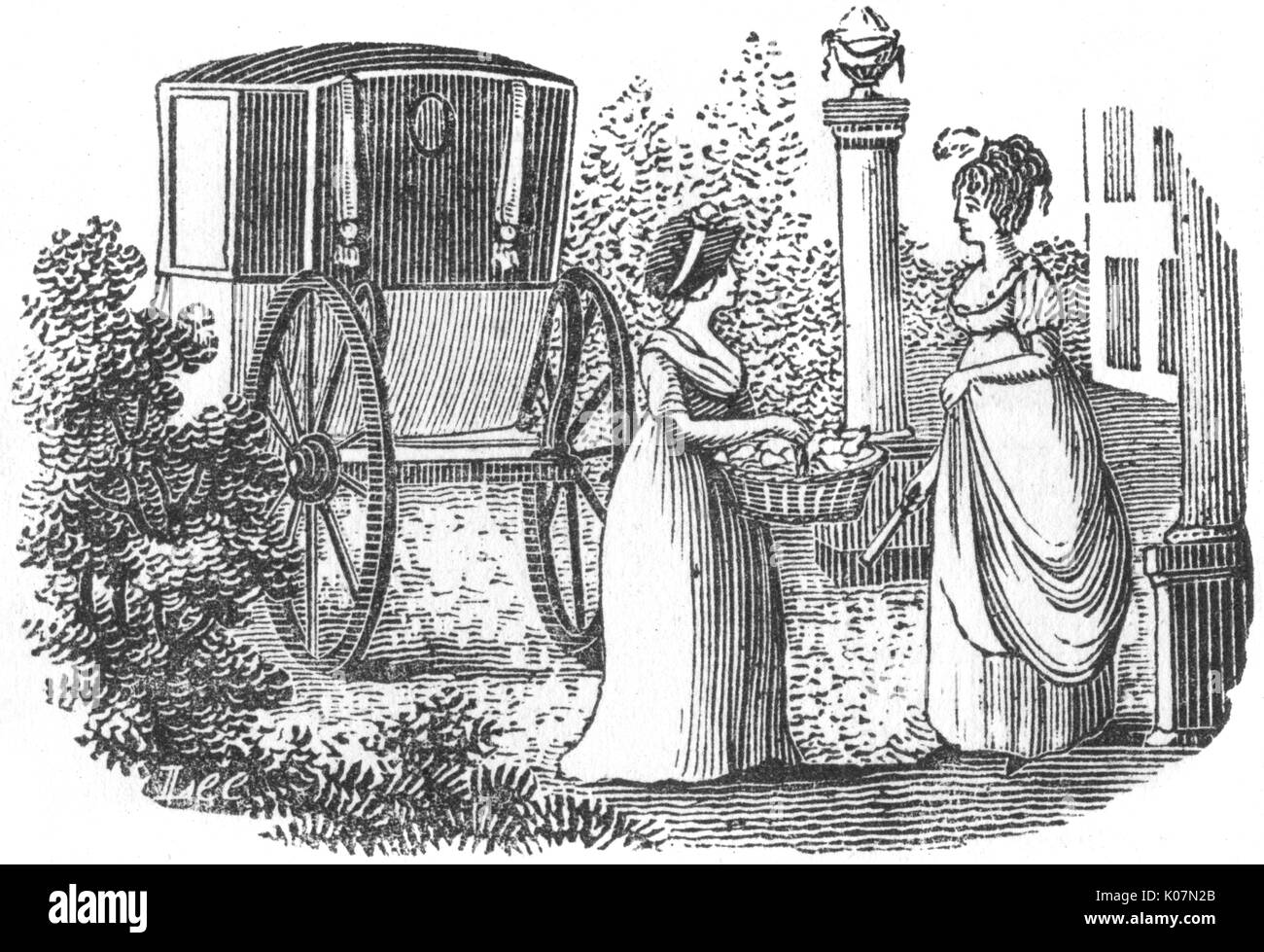 Eine Dame, die in einer Kutsche zu Besuch ist, c. 1800 Stockfoto