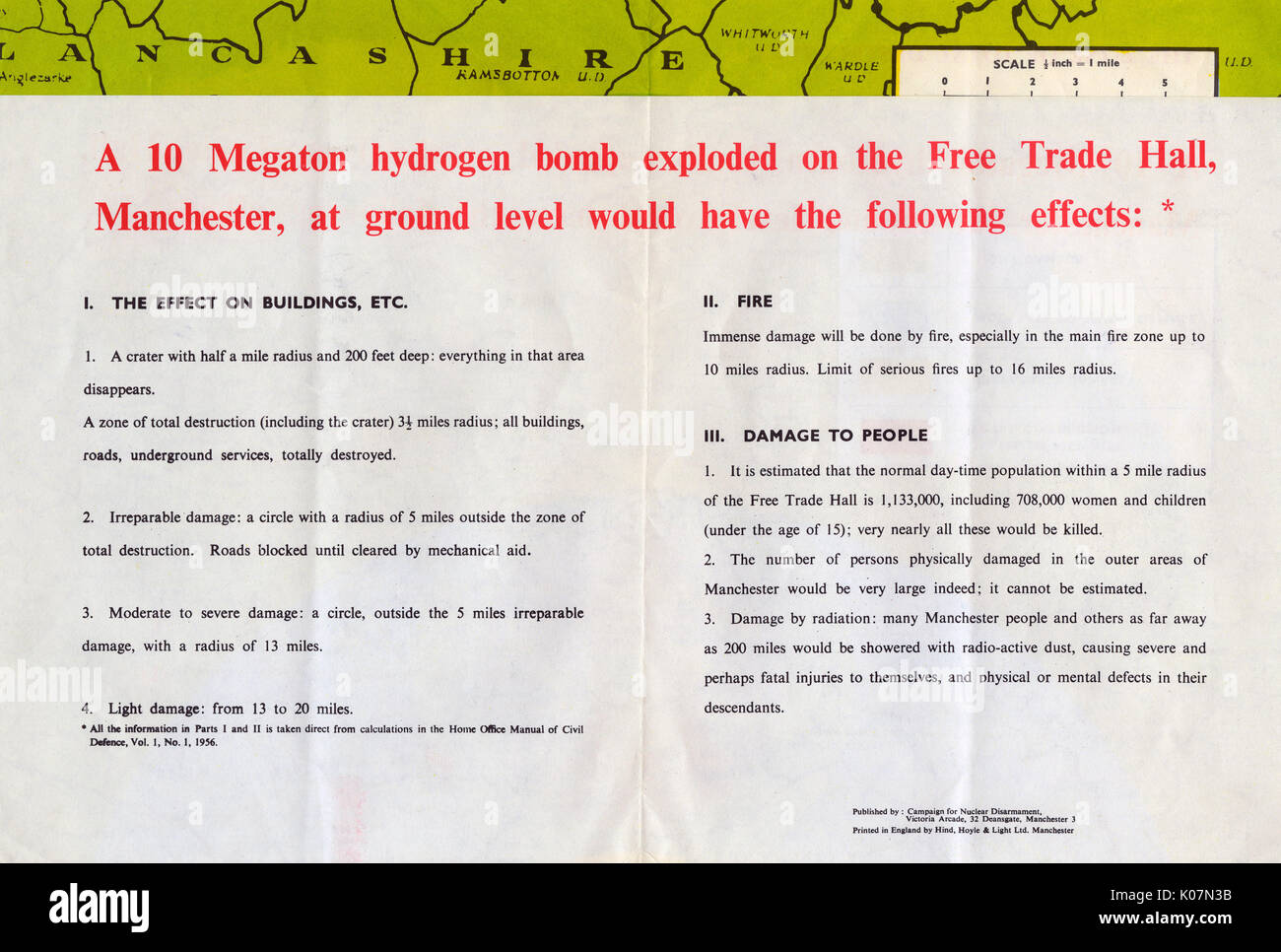 Die Auswirkungen einer 10 megaton Wasserstoff Bombe fiel auf die Free Trade  Hall, Manchester -