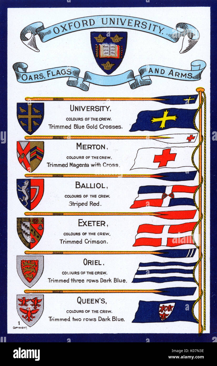 Ruder, Flaggen und Waffen der Colleges der Universität Oxford Stockfoto