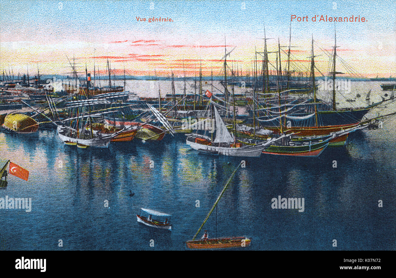 Allgemeiner Blick auf den Hafen von Alexandria, Ägypten Stockfoto