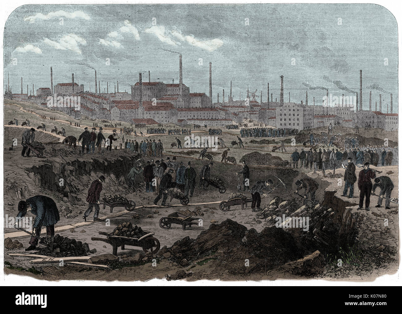 Elend in Lancashire: Mühlenarbeit an Preston Moors Stockfoto