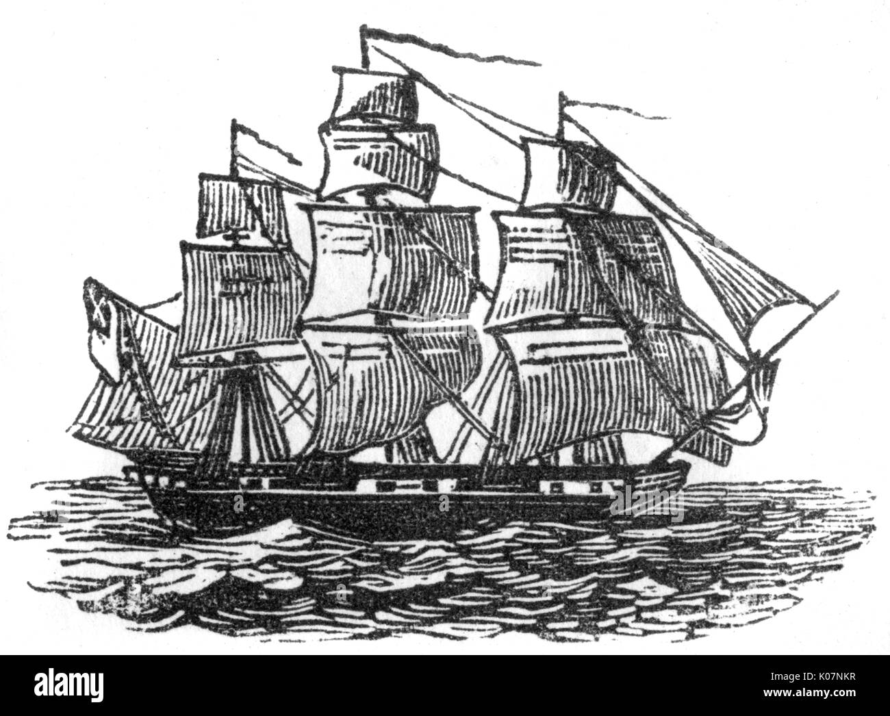 Holzschnitt von einem Segelschiff, c 1800. Datum: C 1800 Stockfoto
