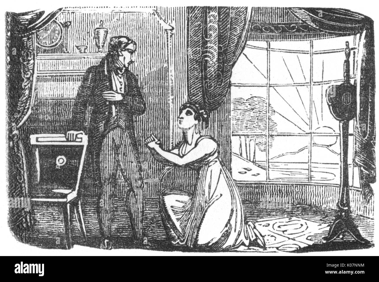Lady fleht mit Gentleman an, c. 1800 Stockfoto