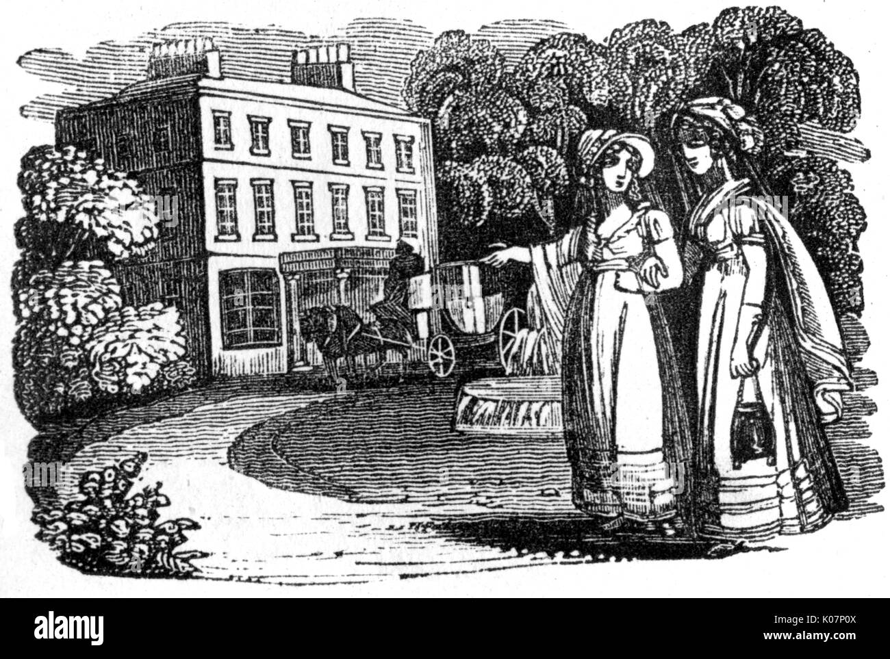 Zwei Damen vor dem Grand House, ca.1800 Stockfoto