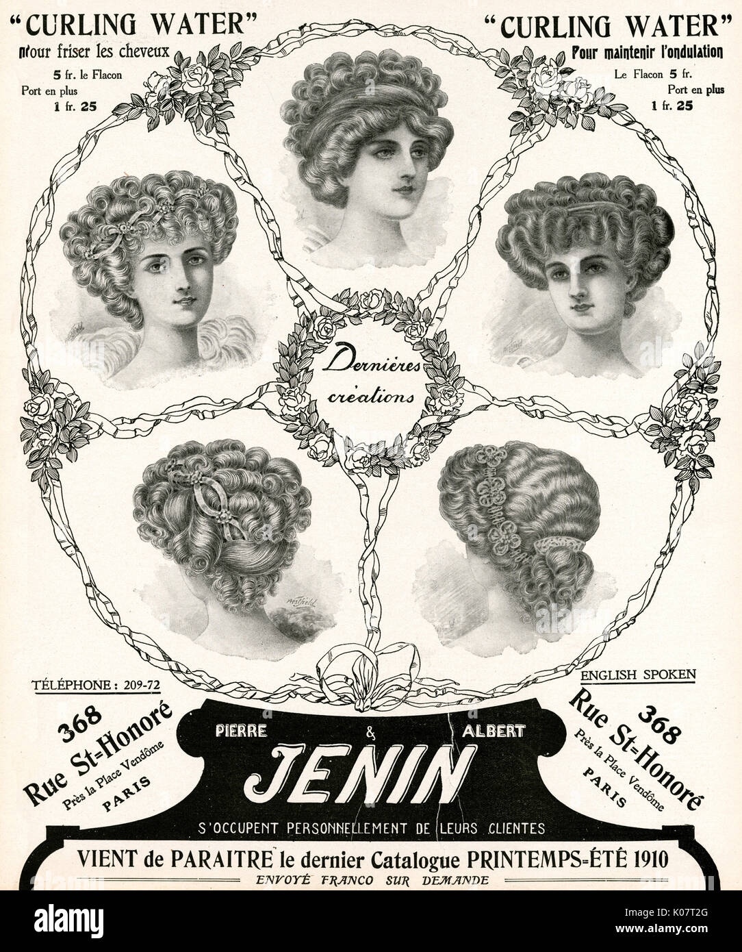 Werbung für Pierre et Albert Jenin Frauenhaar 1910 Stockfoto