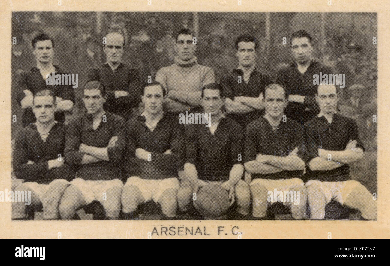 FC Arsenal Football team c 1922-1923. Hintere Reihe: Voysey, Rutherford, Dunn, Boreham, Graham. Vordere Reihe: Bäcker, Weiß, Jung, Bradshaw, Turnbull, Patterson. Datum: ca. 1922-1923 Stockfoto