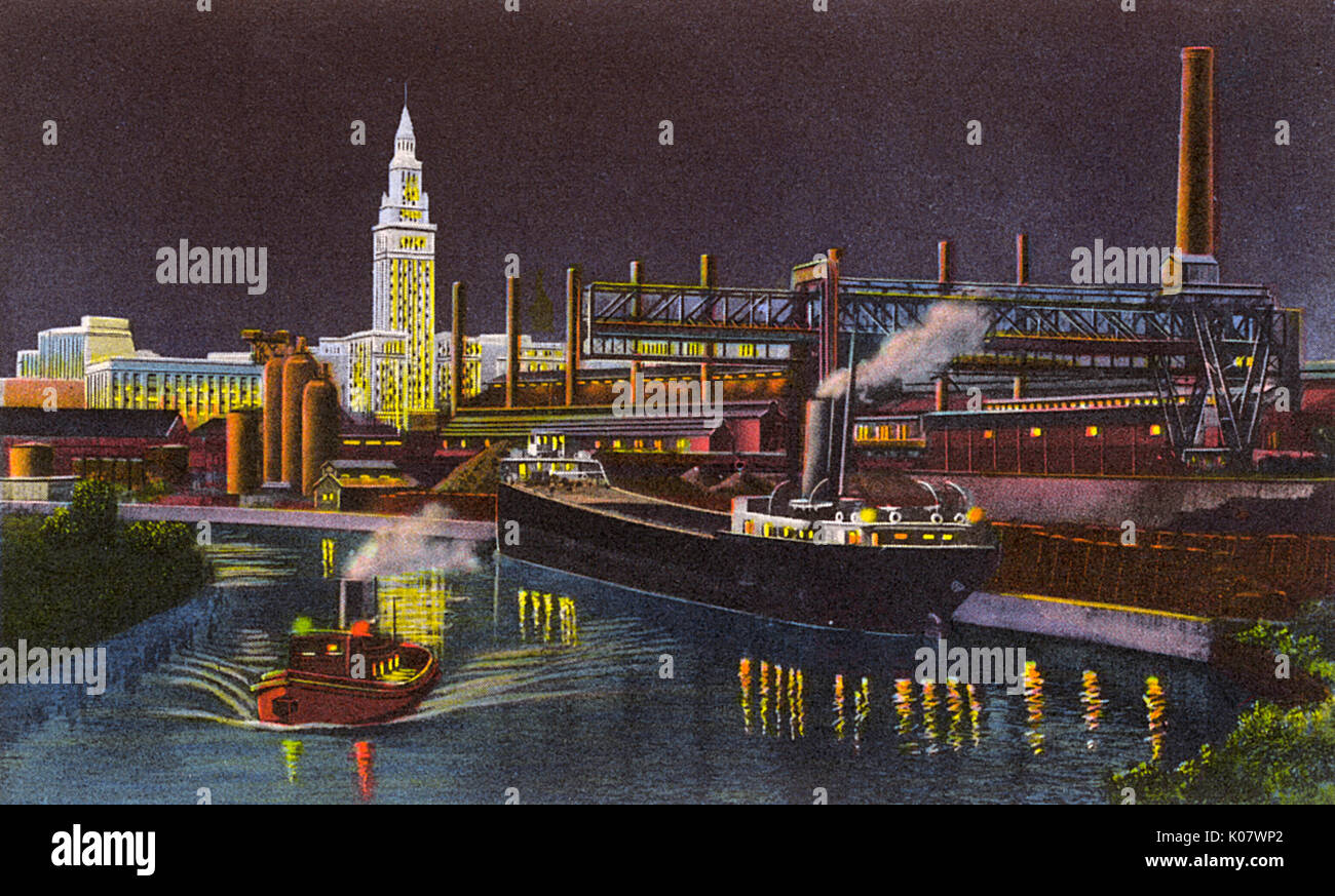 Cleveland, Ohio, USA - Entladen von Erzbooten - Stahlwerke Stockfoto
