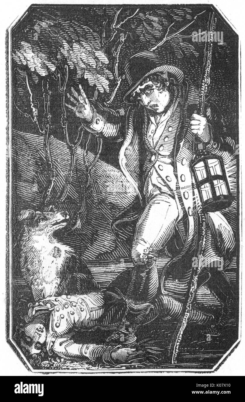 Nachtwächter findet toten Mann, c.1810 Stockfoto