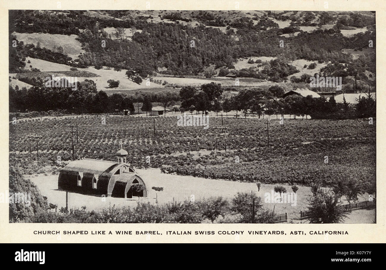 Kirche in italienischen Schweizer Weinbergen, Asti, Kalifornien, USA Stockfoto