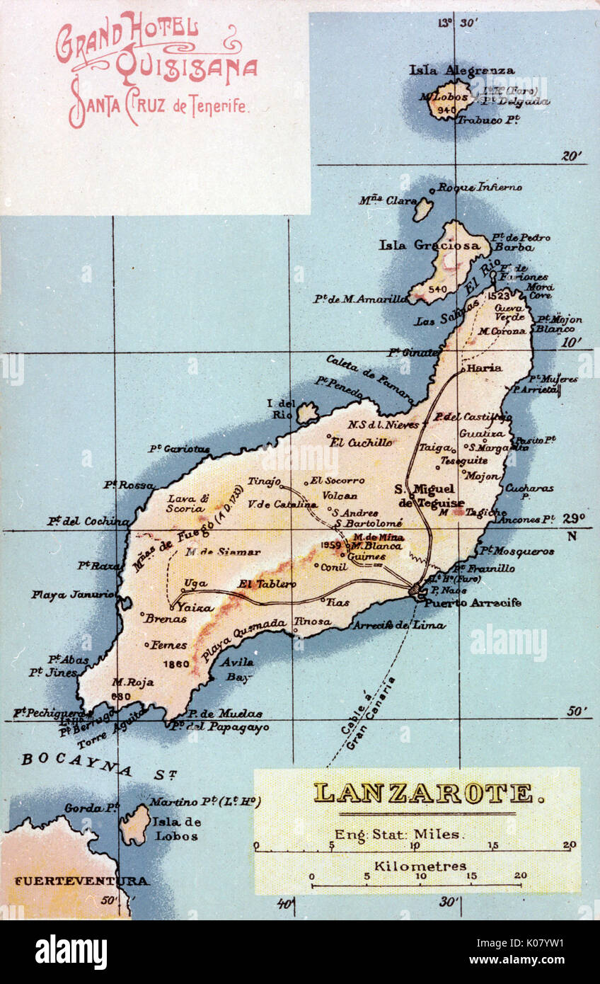 Karte von Lanzarote, Kanarische Inseln Stockfoto