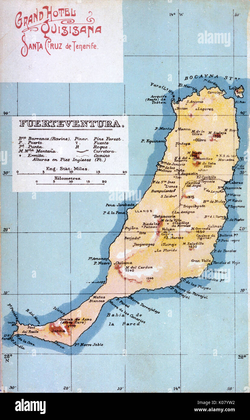 Karte von Fuerteventura, Kanarische Inseln Stockfoto