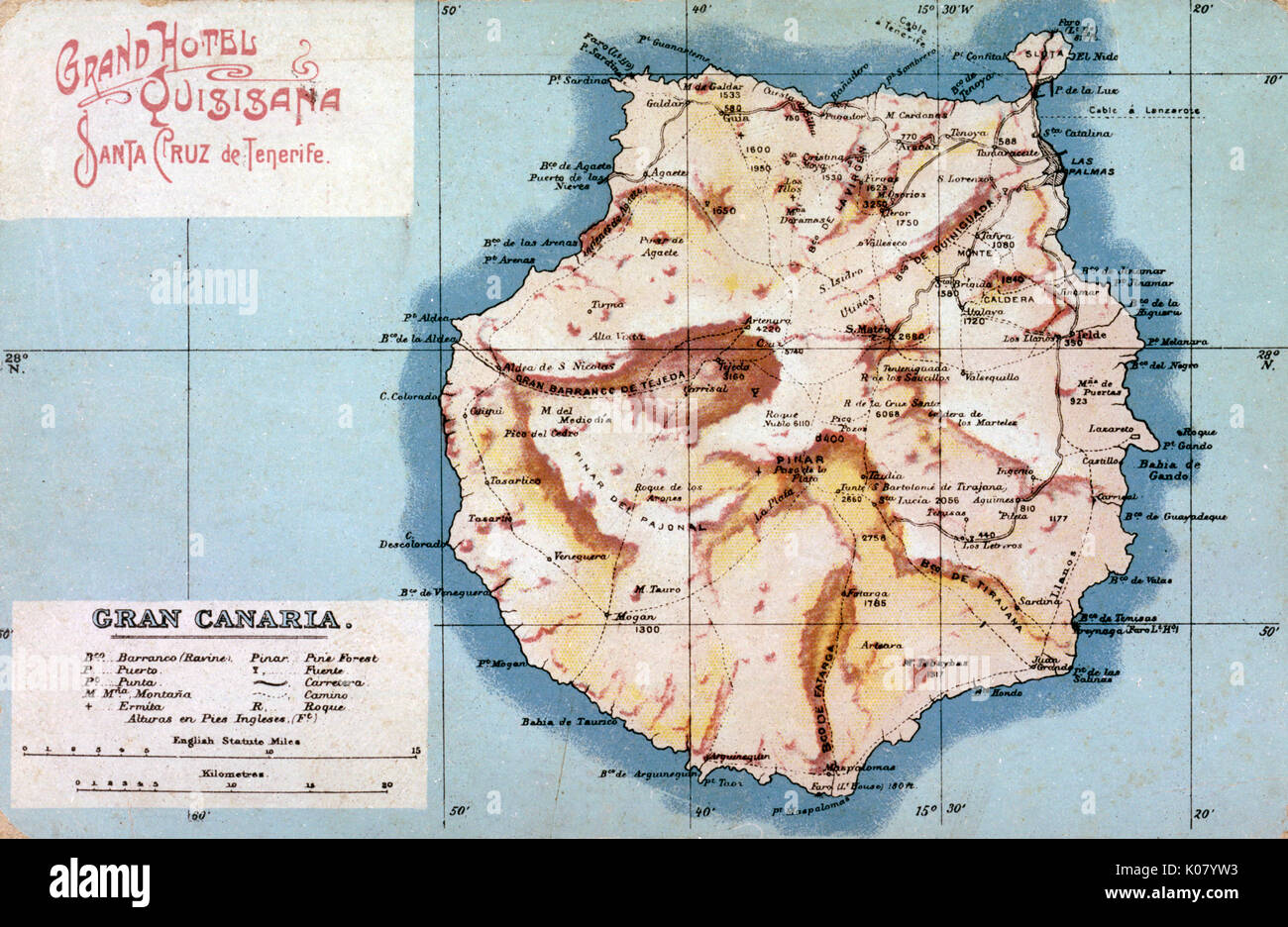 Karte von Gran Canaria, Kanarische Inseln Stockfoto