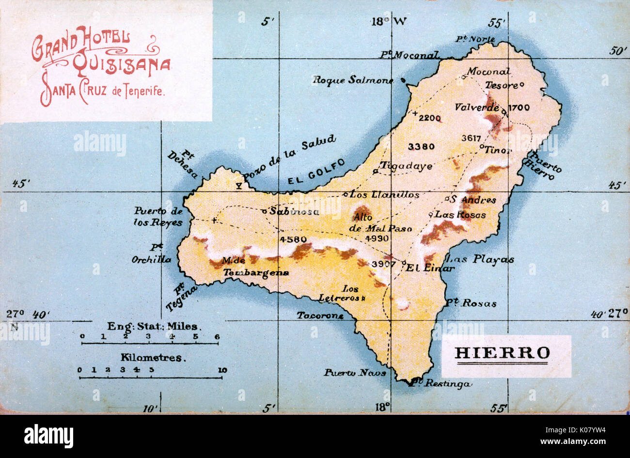 Karte von Hierro, Kanarische Inseln Stockfoto
