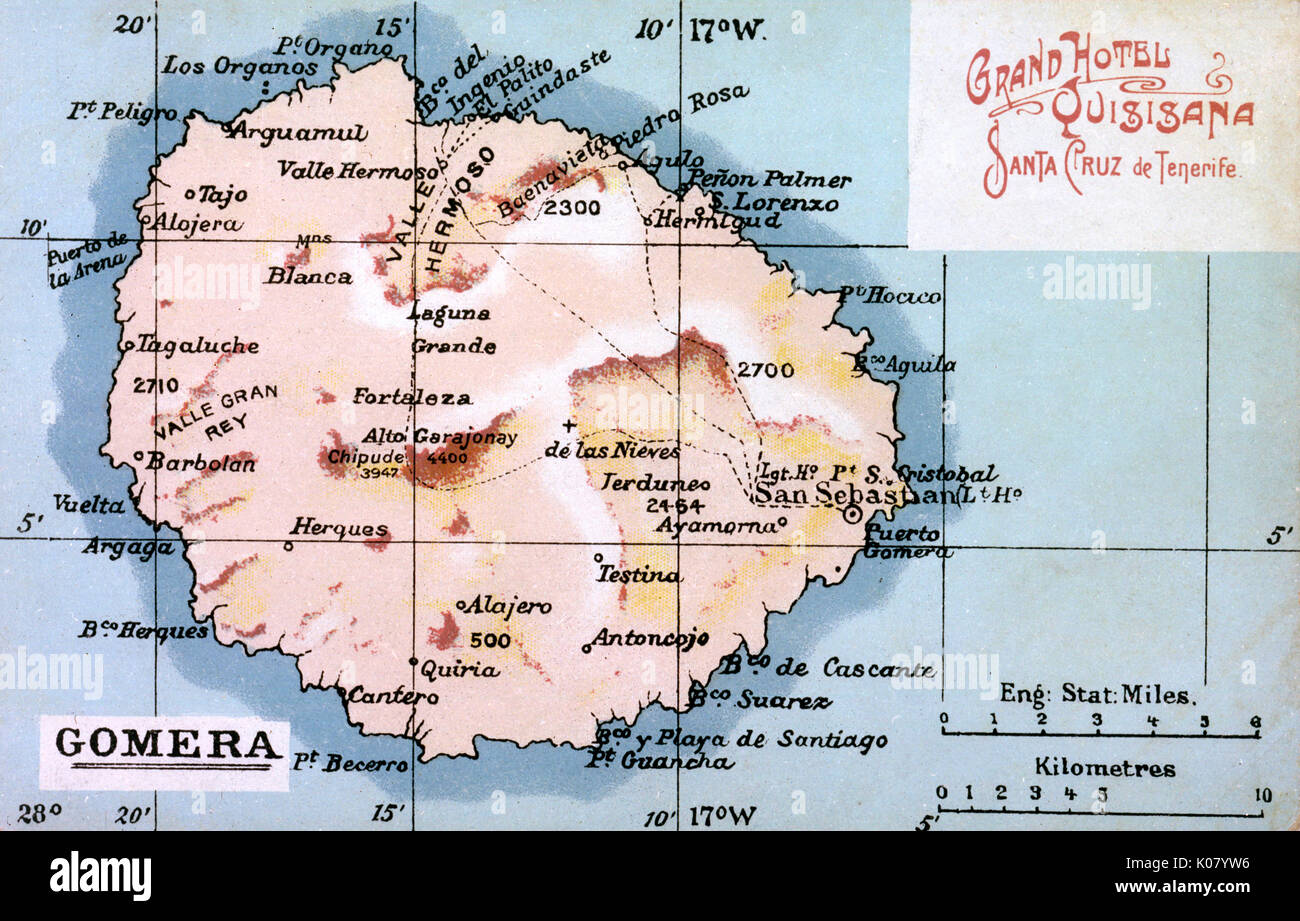 Karte von La Gomera, Kanarische Inseln Stockfoto