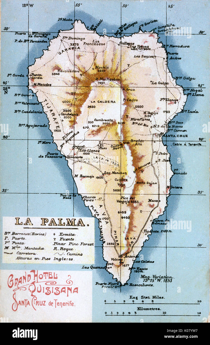 Karte von La Palma, Kanarische Inseln Stockfoto