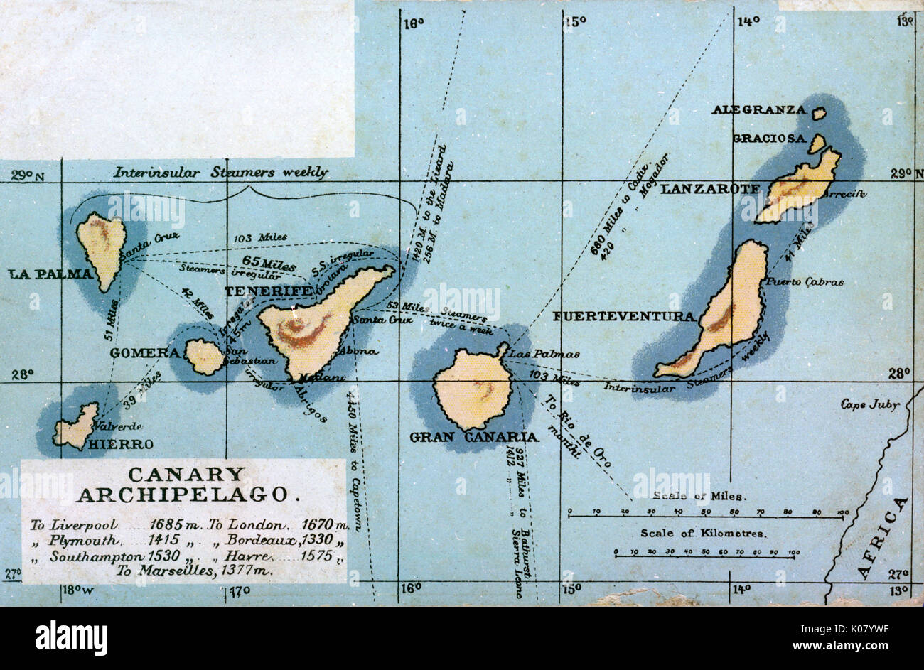 Karte des Kanarischen Archipels Stockfoto