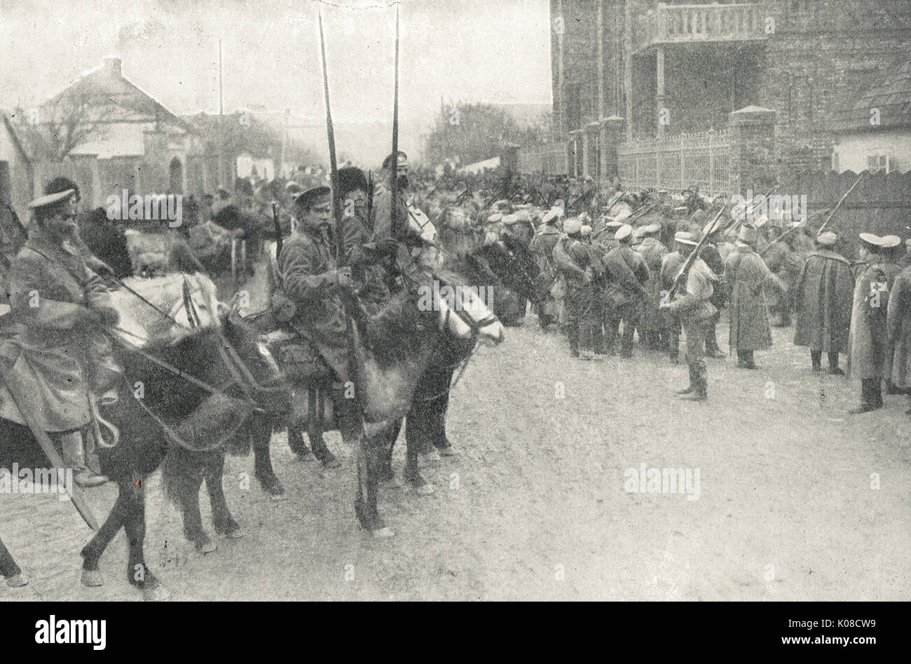 Russische Kosaken auf Patrouille, Ostpreußen Stockfoto