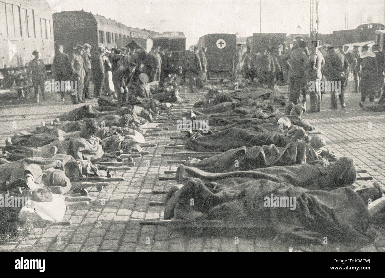 Britische bei Boulogne, 1914, 1.Weltkrieg verwundet Stockfoto