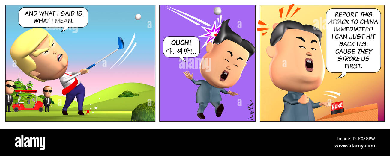 Politische cartoon strip-Luftabwehrraketen - Inhalt kann in jeder beliebigen Sprache bearbeitet werden. Stockfoto