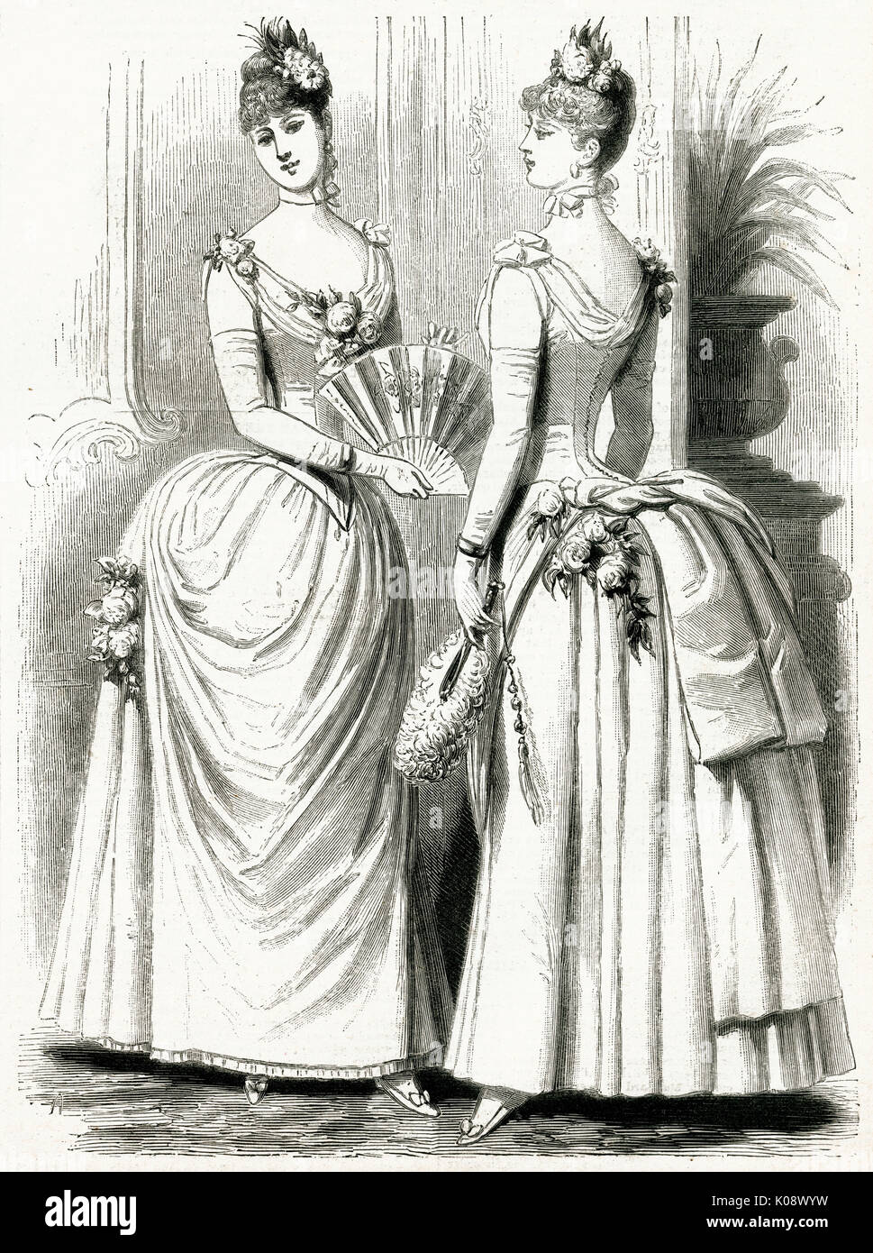 Damen Ballkleider 1886 Stockfoto