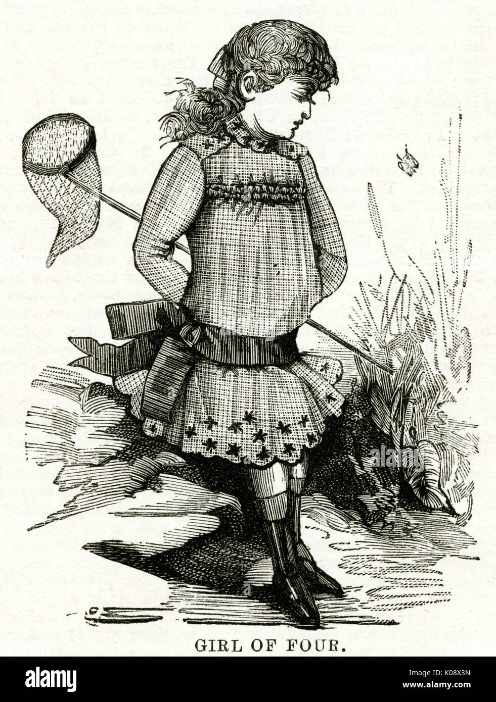 Vierjährige Mädchenbekleidung 1886 Stockfoto