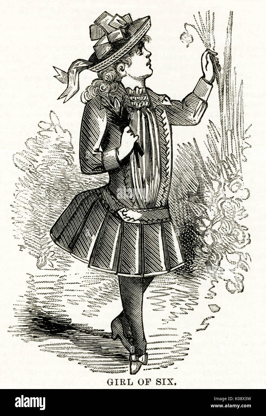 6 Jahre alte Mädchenbekleidung 1886 Stockfoto