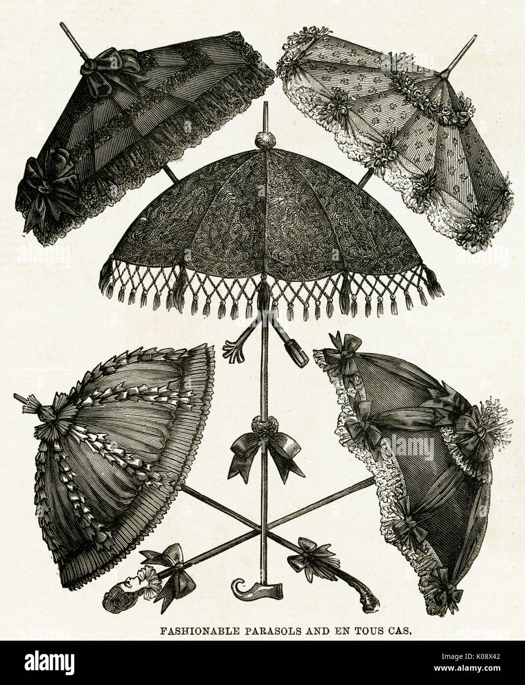 Auswahl an schwarzen Surah-Sonnenschirmen 1886 Stockfoto