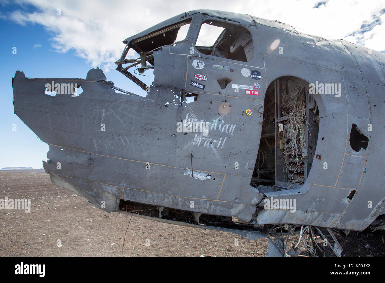 DC3 Flugzeug Wrack auf Solheimasandur floodplane im Süden Islands Stockfoto