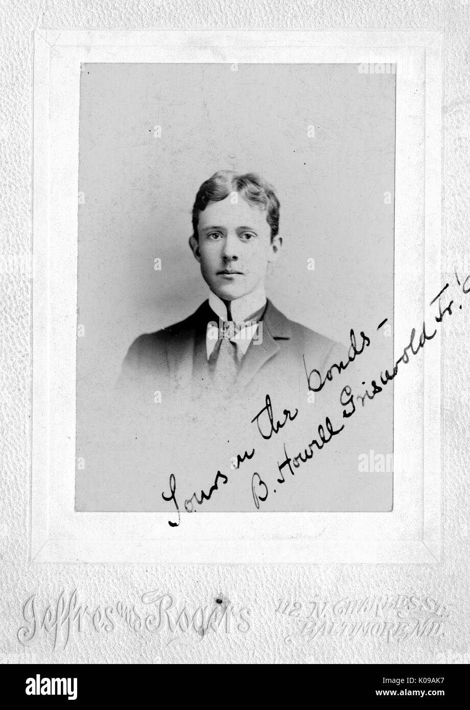 Kopf geschossen von Alex Braun und Söhne Senior Partner und Johns Hopkins University trustee Benjamin Howell Griswold, Jr, mit Unterschrift und Inschrift, 1894. Stockfoto