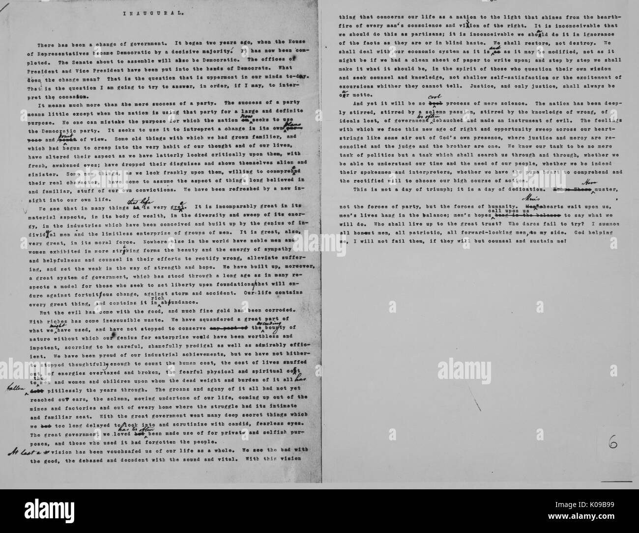 Typoskript der ersten Antrittsrede als Präsident, 4. März 1913. Stockfoto