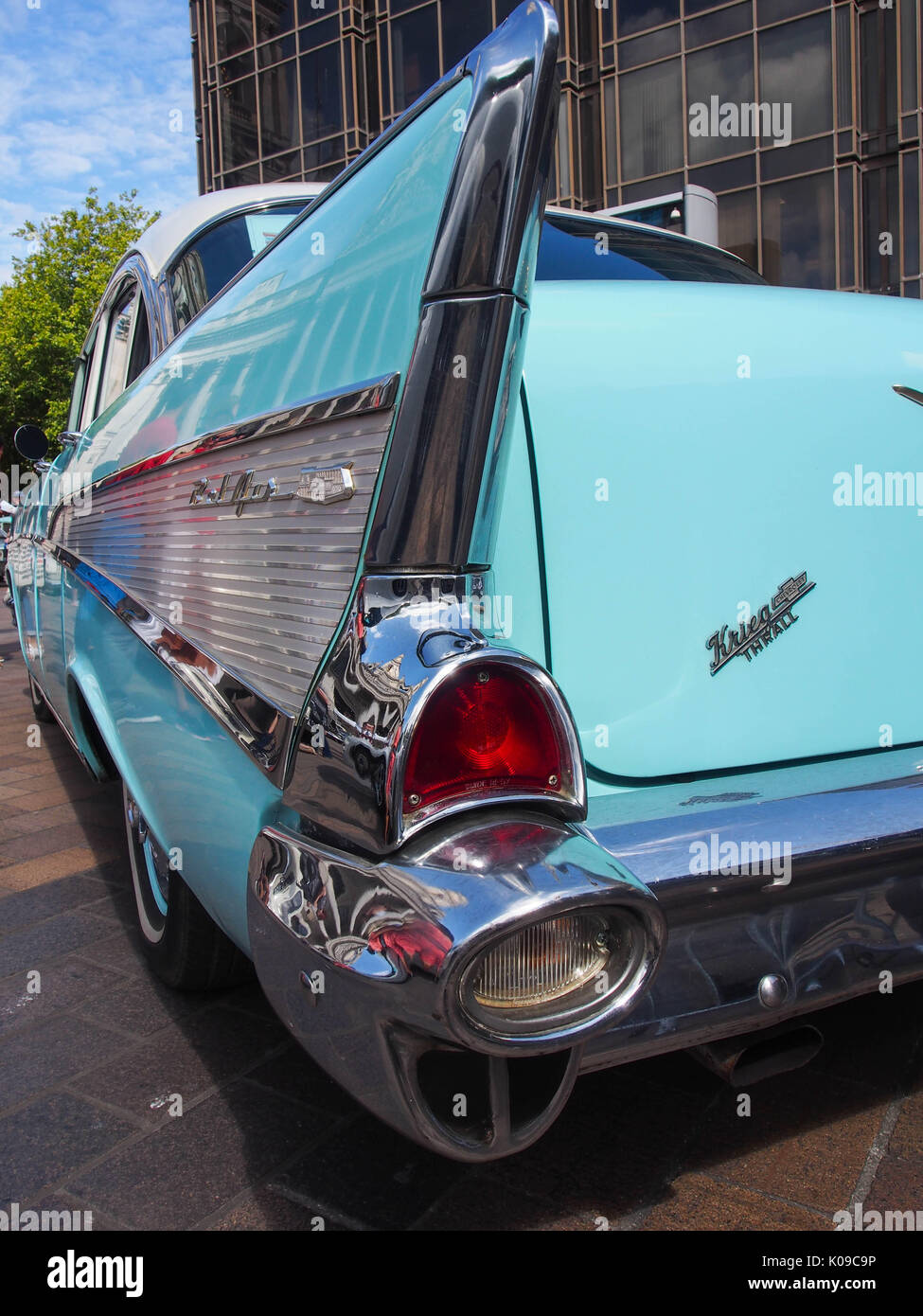 Ein 1957 Chevrolet Bel Air Limousine mit vier Türen Stockfoto