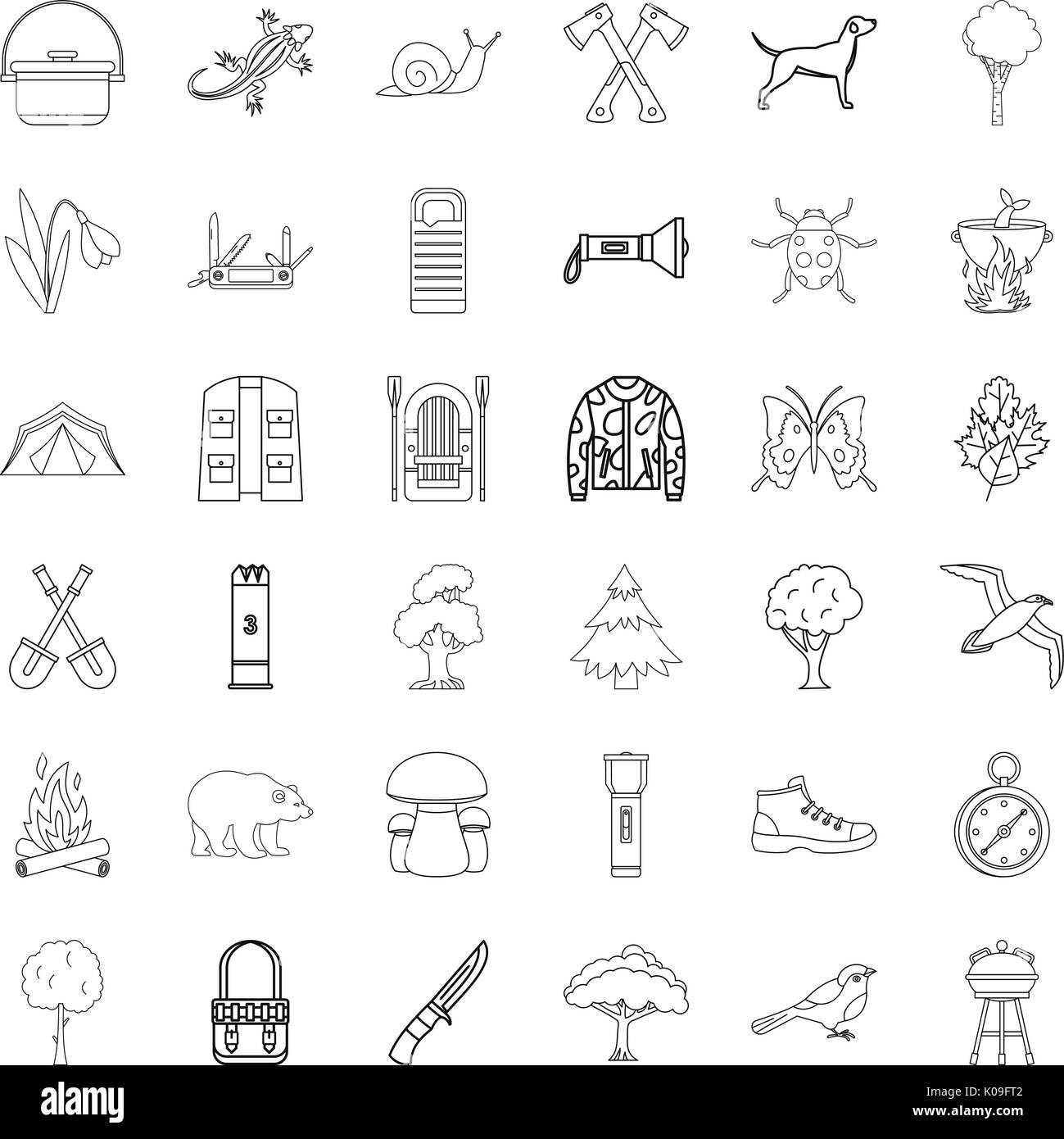 Camping Symbole festlegen, skizzieren Stil Stock Vektor