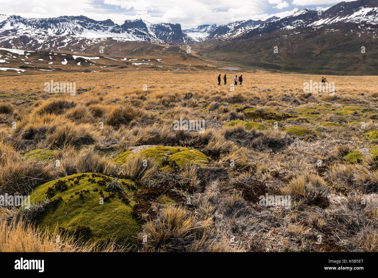 Wanderer erkunden Sierra Baguales in Patagonien Stockfoto