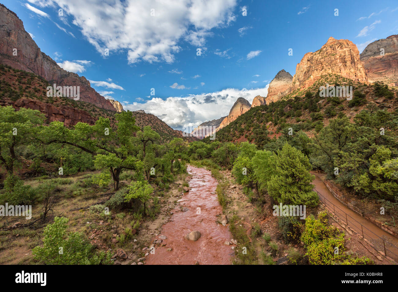 Virgin River nach einem plötzlichen Sturzflut. Zion National Park, Hurricane, Washington County, Utah, USA. Stockfoto