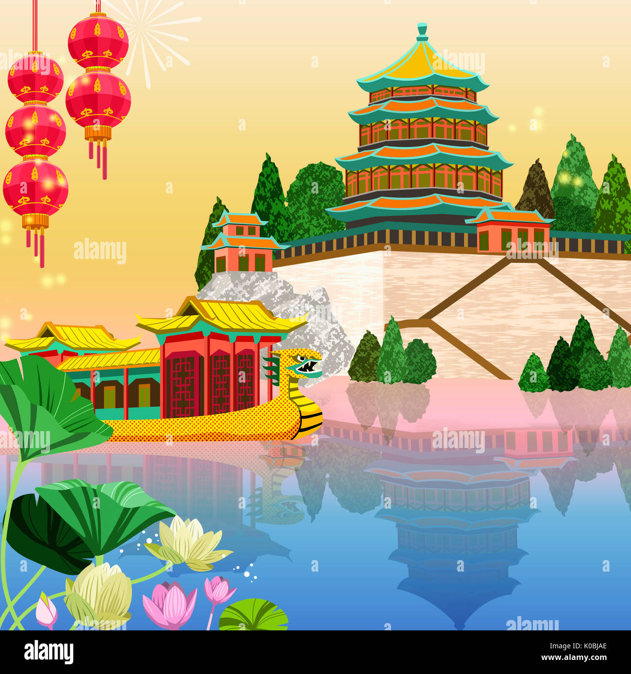 Abbildung: Chinesische Wahrzeichen, Summer Palace Stockfoto