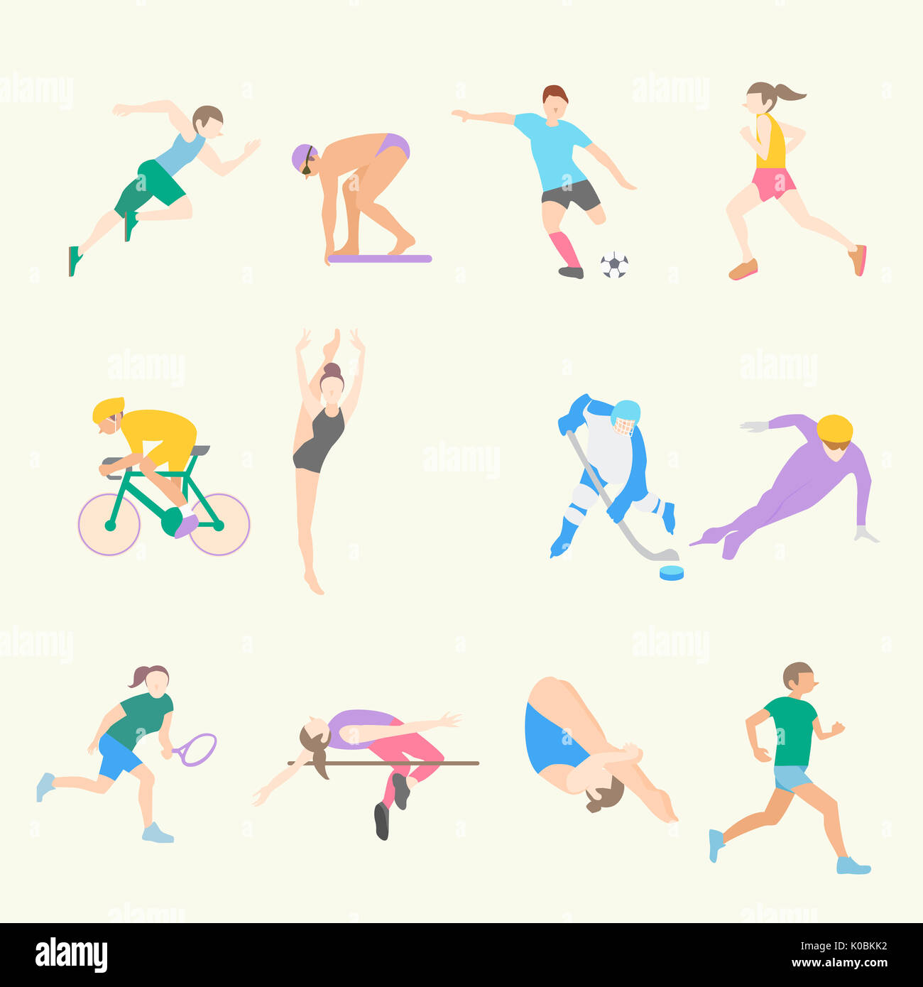 Icon Set von verschiedenen Sport Spieler Stockfoto