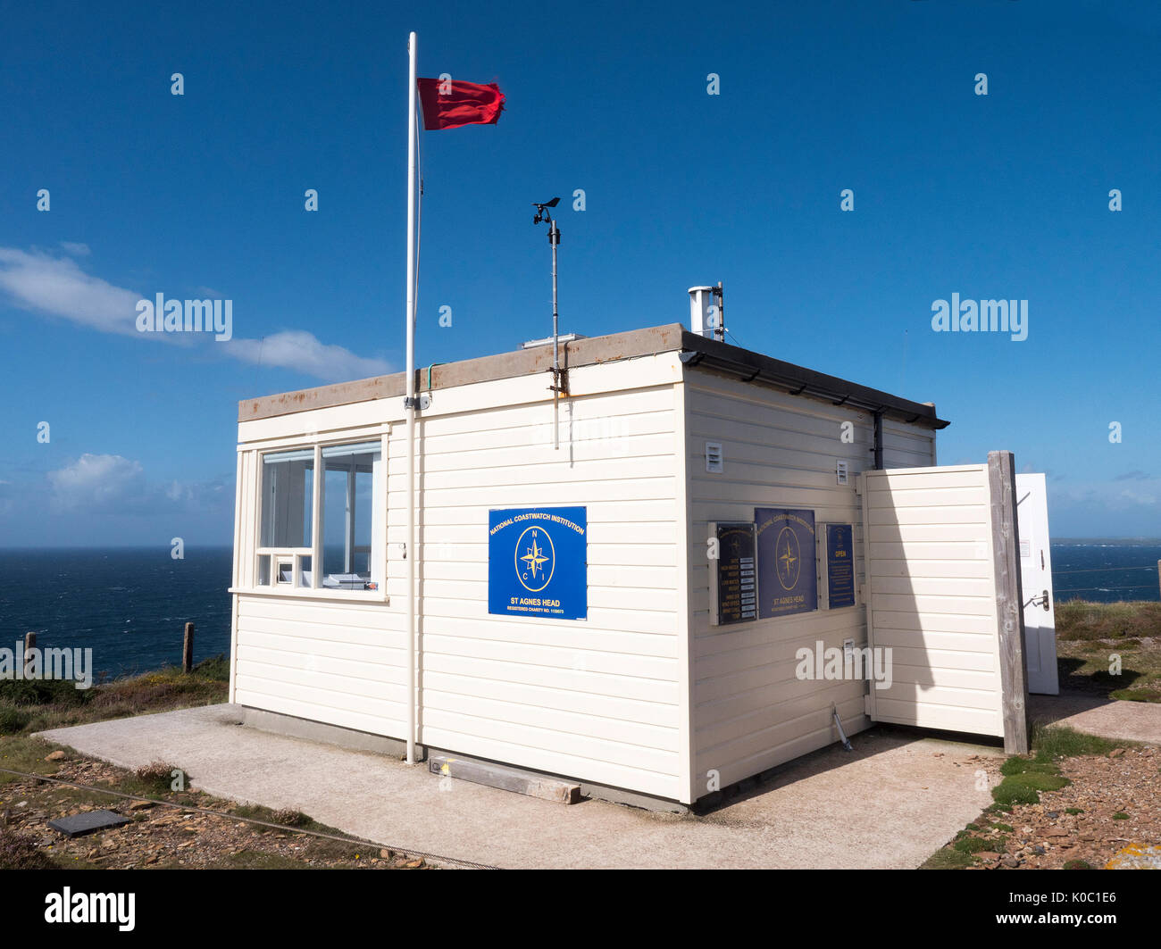Nationale Coastwatch suche Post an St. Agnes Kopf, Cornwall, South West England, England, Großbritannien Stockfoto