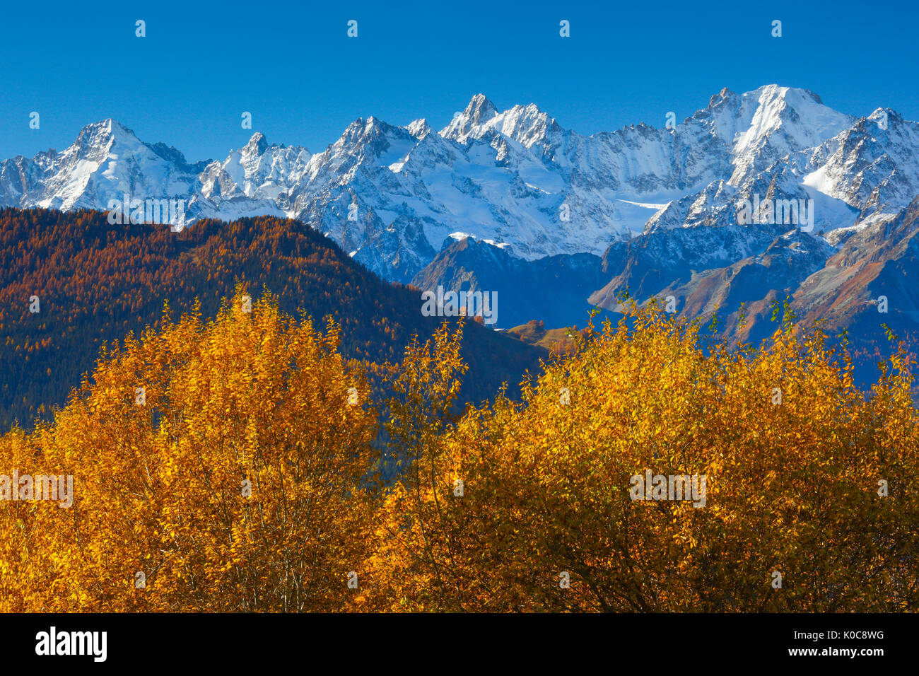 Mont Dolent - 3820 m, Aguille d'Argentière - 3901 m, Aguille Verte - 4122 m, Frankreich Stockfoto