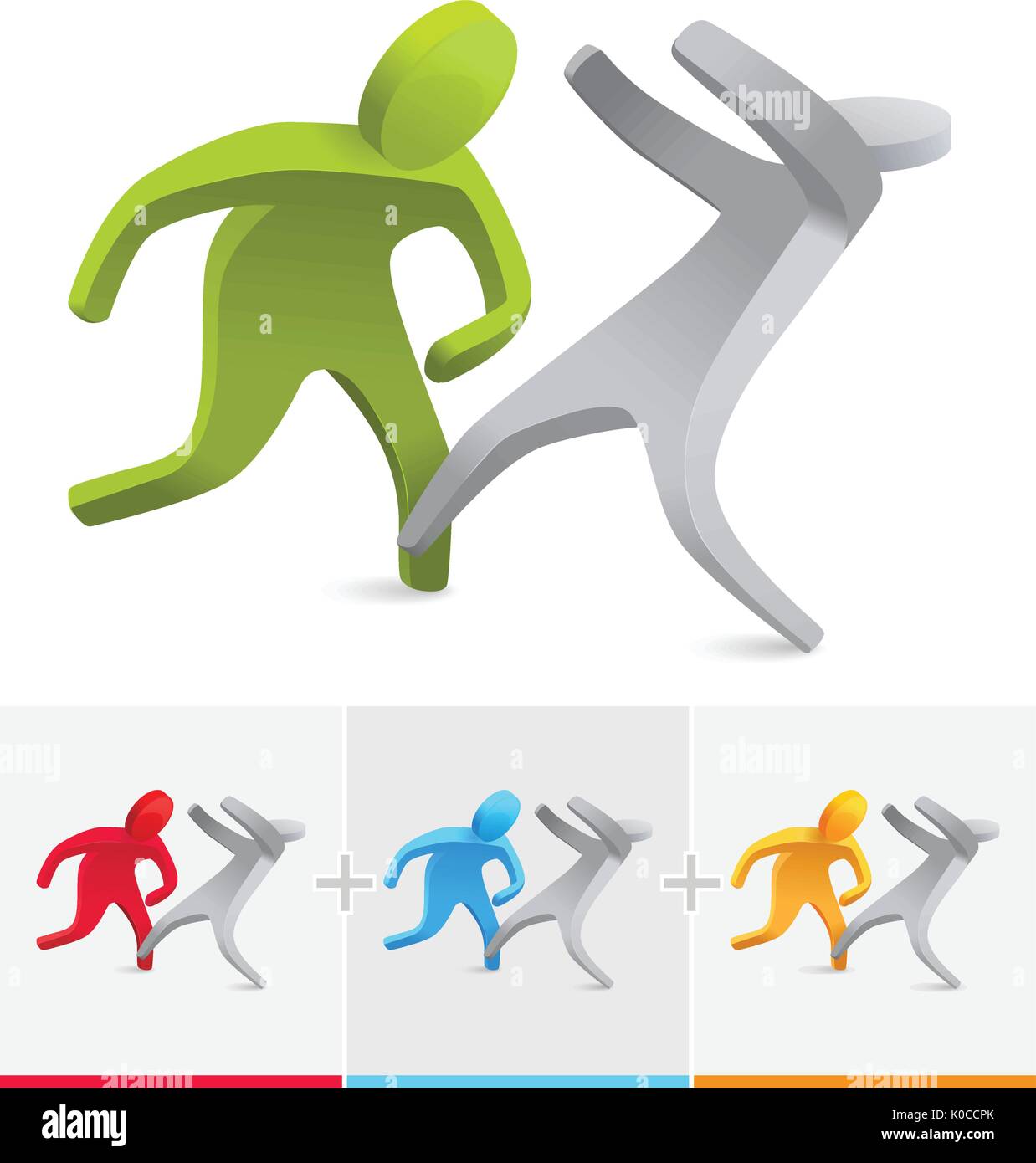 2 3D-Vektor Strichmännchen Kämpfe Stock Vektor