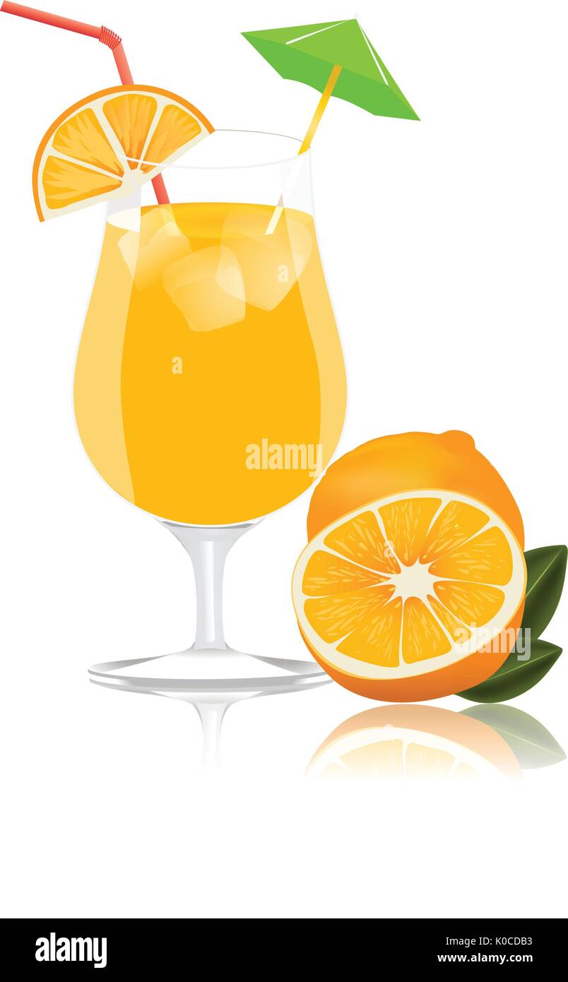 Frische orange und Glas mit Saft. Stock Vektor