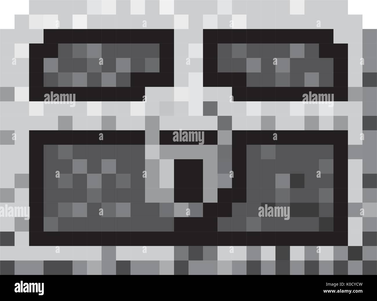 Monochrome pixelated Schatztruhe mit Vorhängeschloss Stock Vektor
