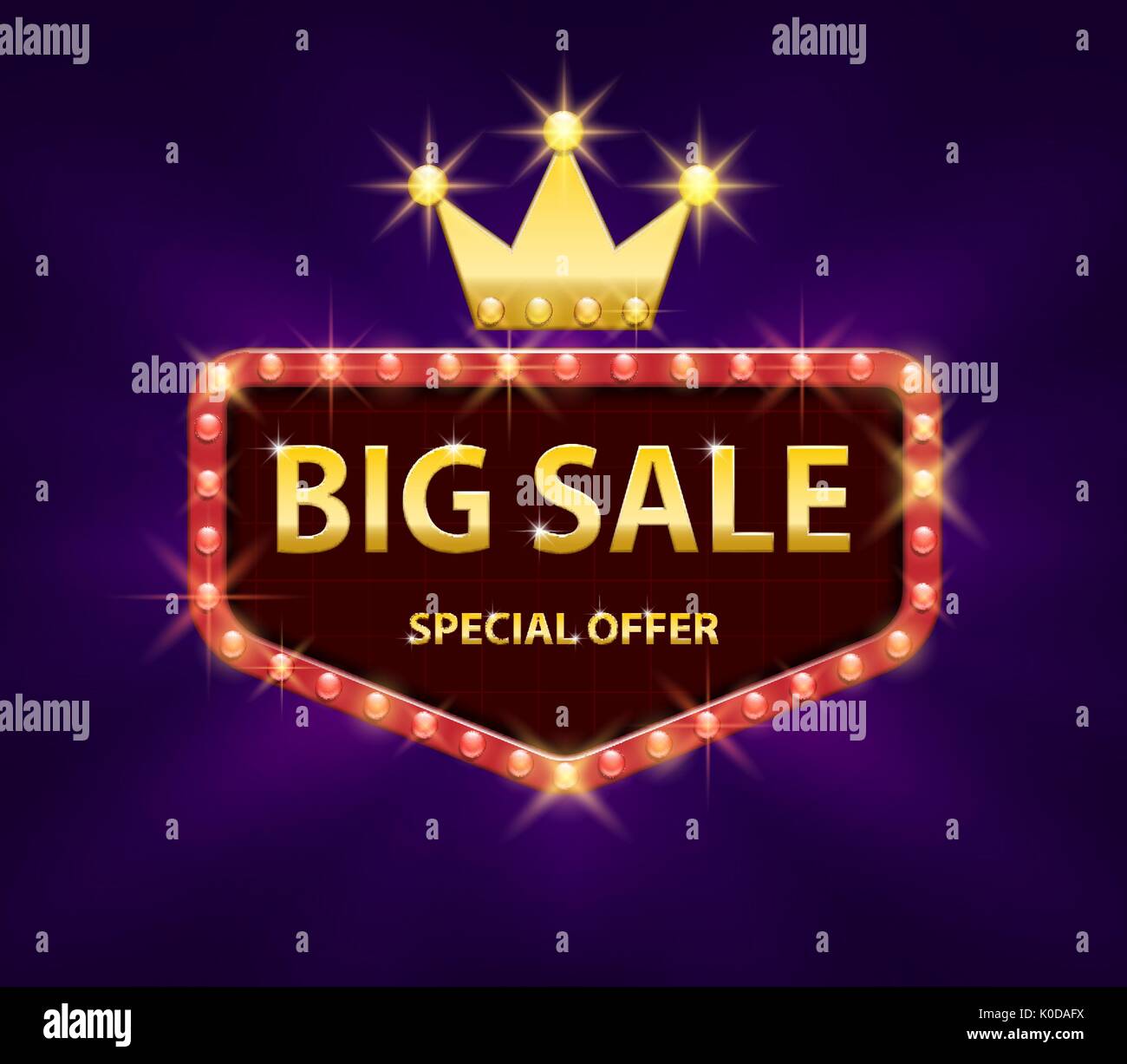 Big Verkauf rabatt Banner mit roten Leuchten Frame Vector Illustration. Frame banner big Sale, Angebot mit Gold Crown Stock Vektor