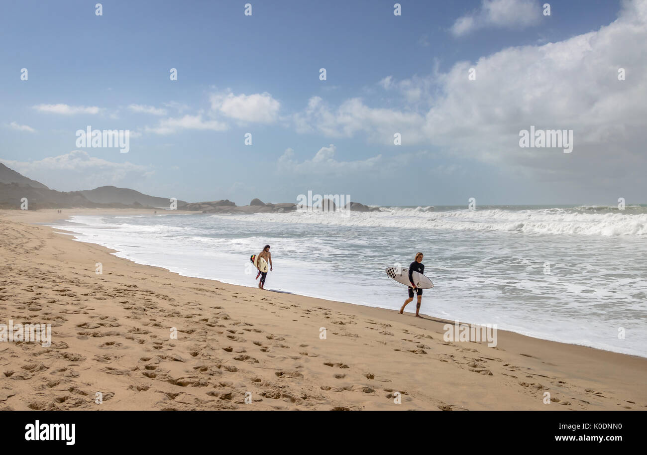 Surfer an Praia Mole (Mole Strand) - Florianopolis, Santa Catarina, Brasilien Stockfoto