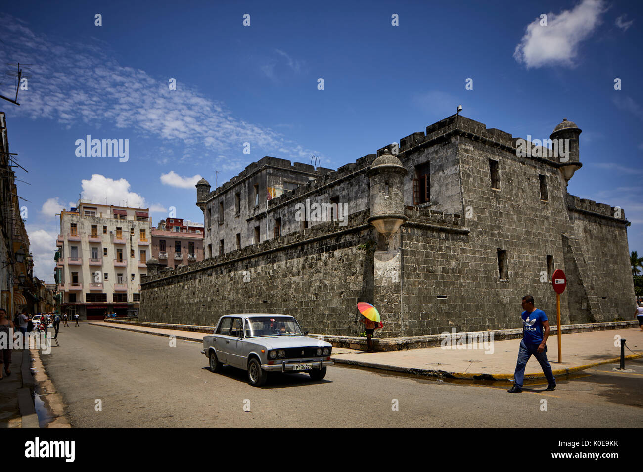Kubanische, Kapital zurück der Polizeistation Festung Gebäude im historischen Zentrum, Havanna, Kuba, Unesco Weltkulturerbe Stockfoto
