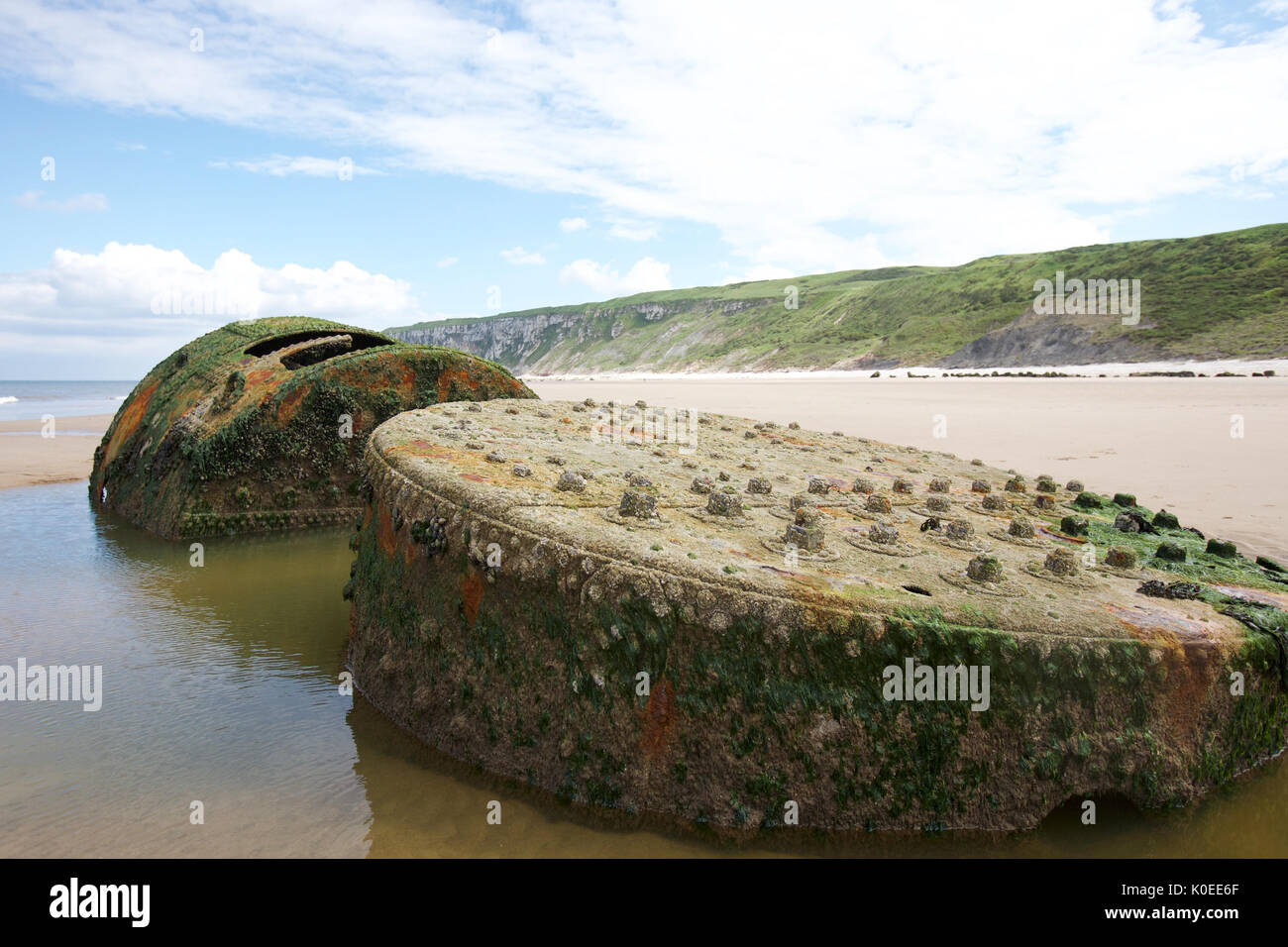 Altes Schiff Kessel auf Filey Strand von Hunmanby Lücke Stockfoto