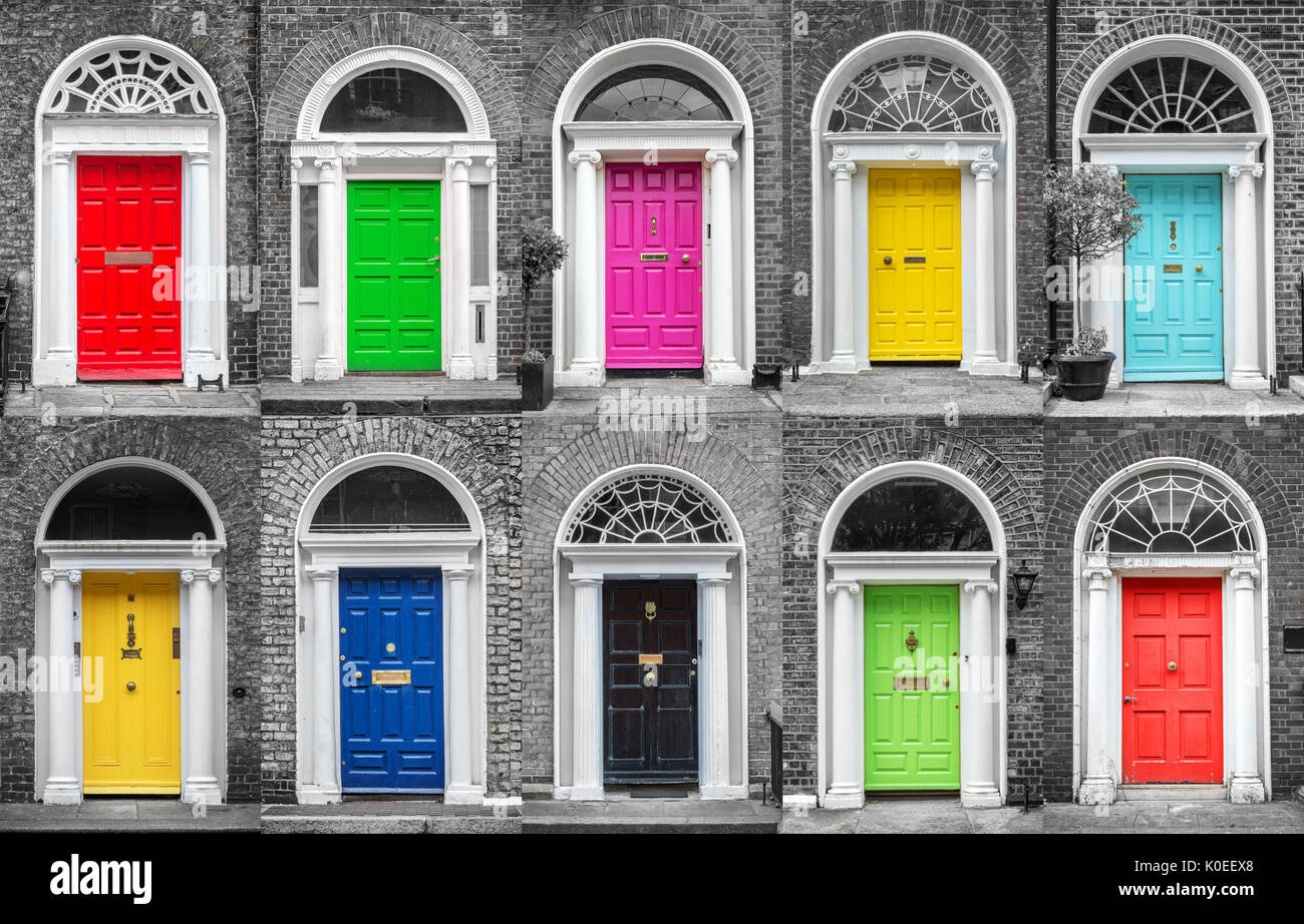 Bunte Sammlung von Türen in Dublin, Irland Stockfoto