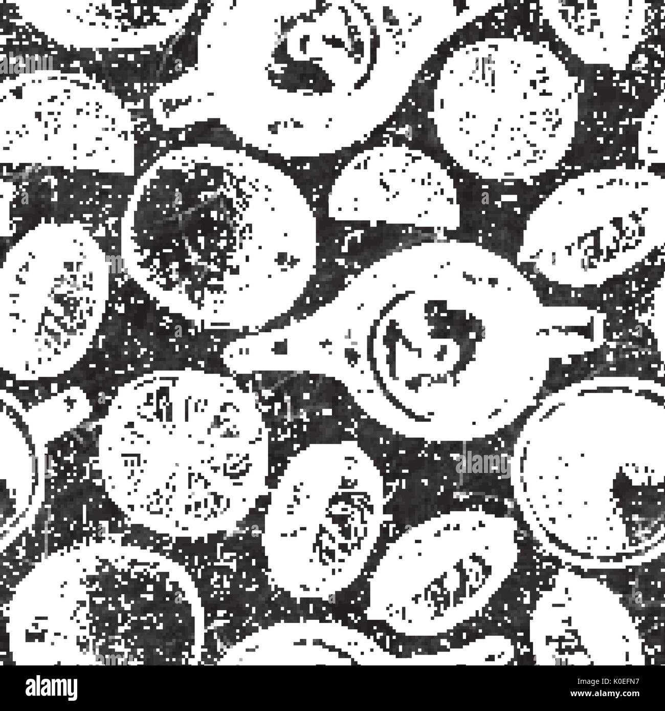 Nahtlose Hintergrund skizziert Frühstück mit Croissant, Zitrone und Beeren. Drawned auf Tafel mit Kreide. Stock Vektor