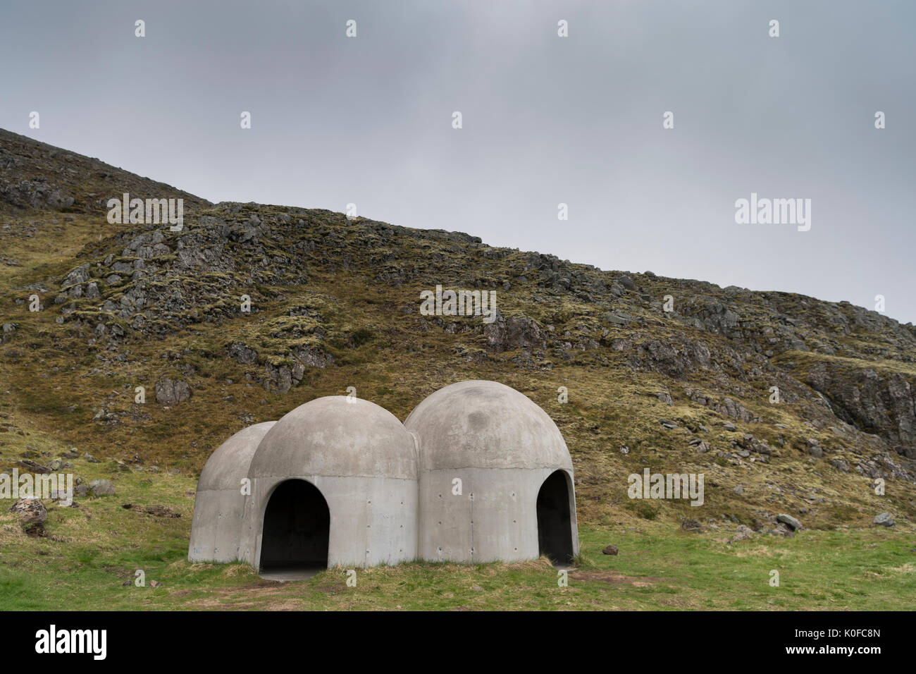 Konkrete Dome, klangskulptur Tvísöngur von Lukas Kühne, Seyðisfjörður, Osten Fjorde, East Island, Insel Stockfoto