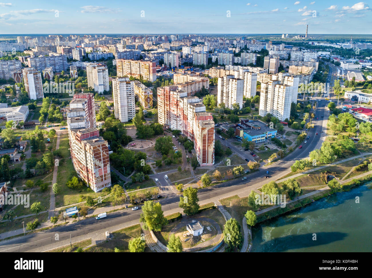 Vögel Auge Ansicht von Troieshchyna Bezirk von Kiew, Ukraine Stockfoto