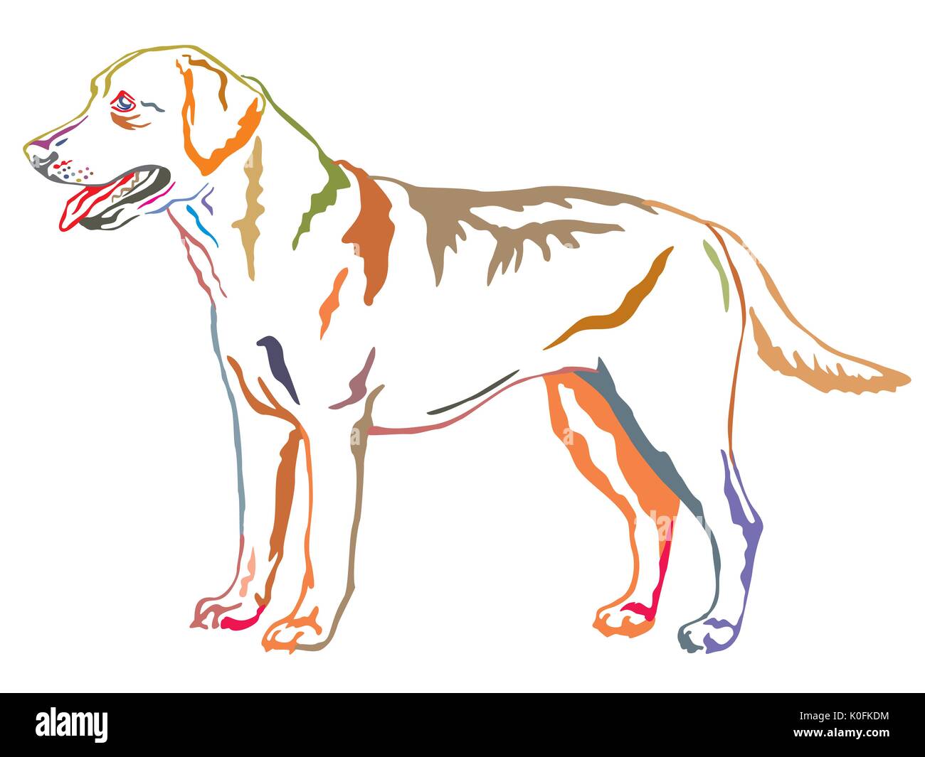 Bunt dekorativ Portrait von ständigen im Profil hund Labrador Retriever, Vektor isoliert Abbildung auf weißem Hintergrund Stock Vektor